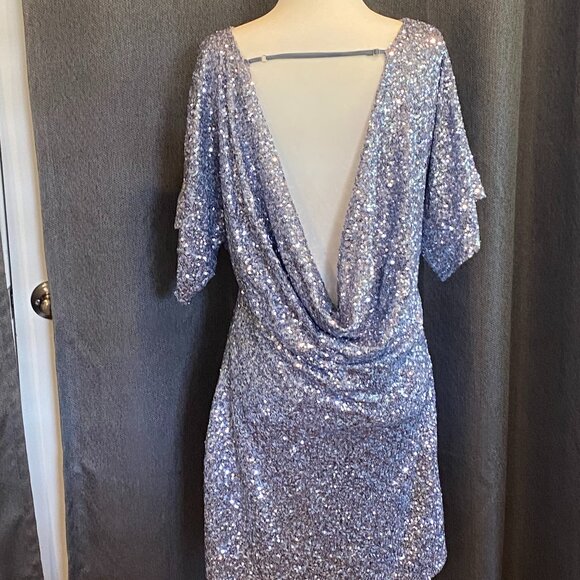Zara Dresses & Skirts - Zara Dusty Light‑Blue Sequin Mini Dress, Short Sleeves & Low Scoop Back, Size XL